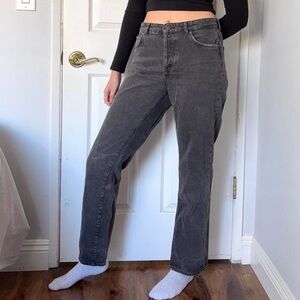 AG black distressed button fly jeans